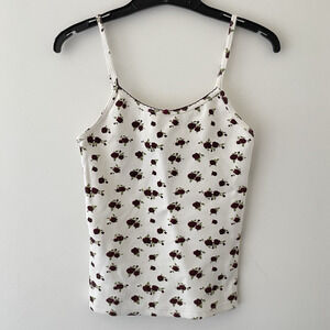 Y2K Rose Print Cami Tank Top‎ White Floral Rosette Coquette Fairycore M Romantic